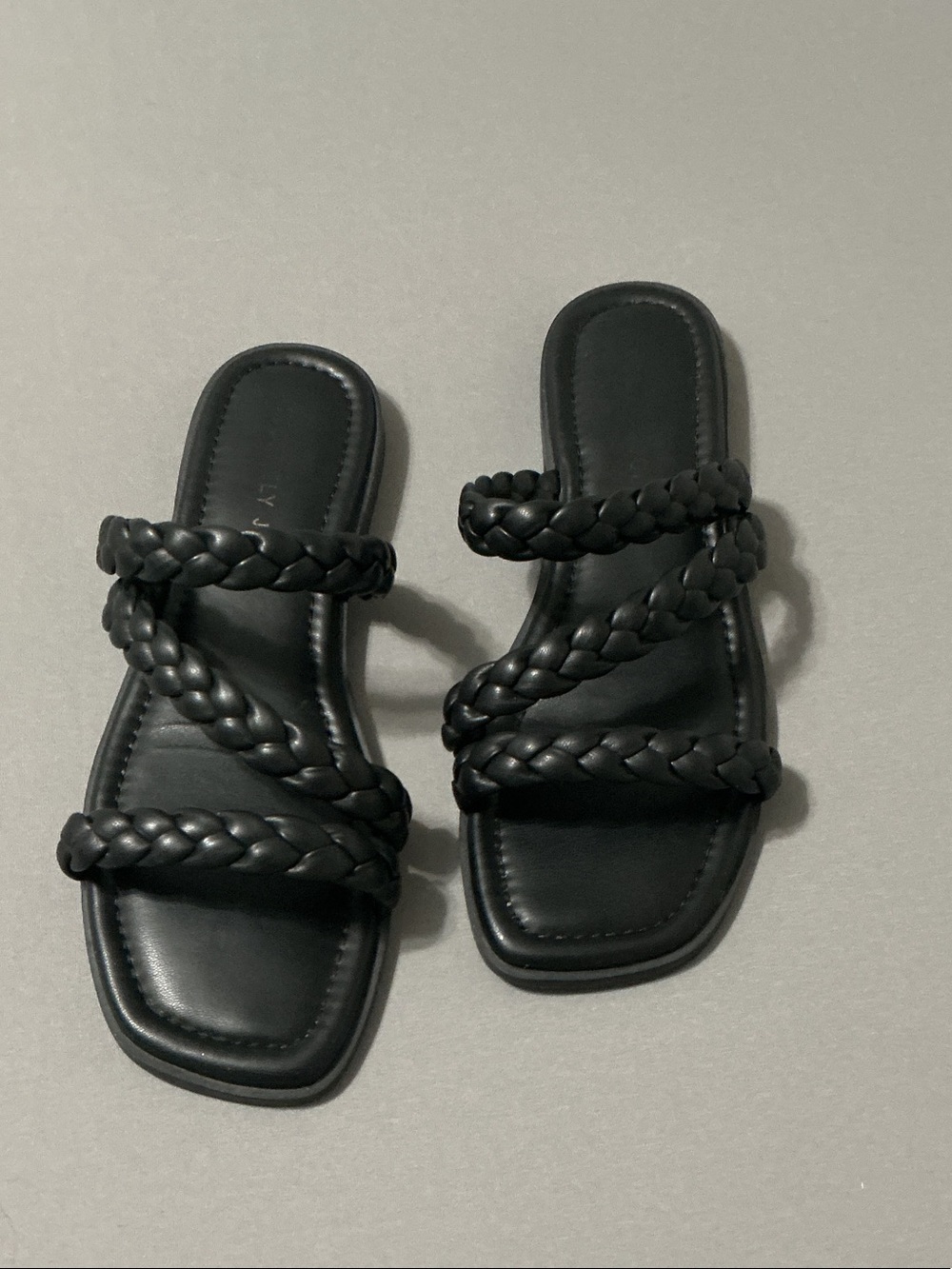 Sincerely Jules Black Braided Triple-Strap Slide Sandals